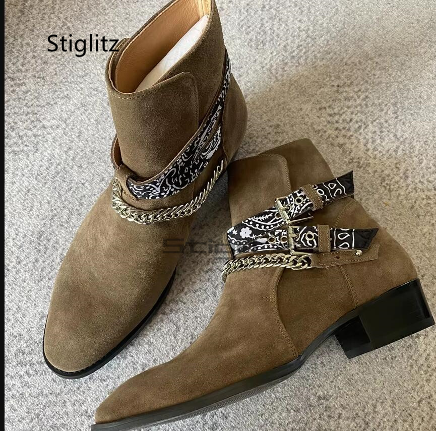 Men Shoes Size 11 - Faux Suede Men's Chelsea Chain Boots