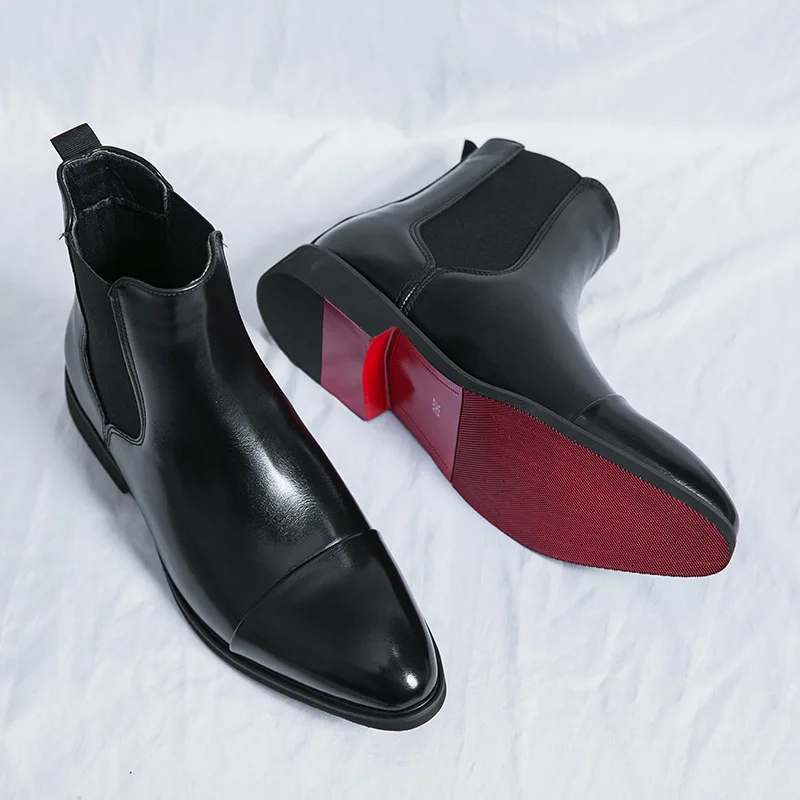 Men Shoes Red Bottom - Men's Boots Business Ankle Boots Red