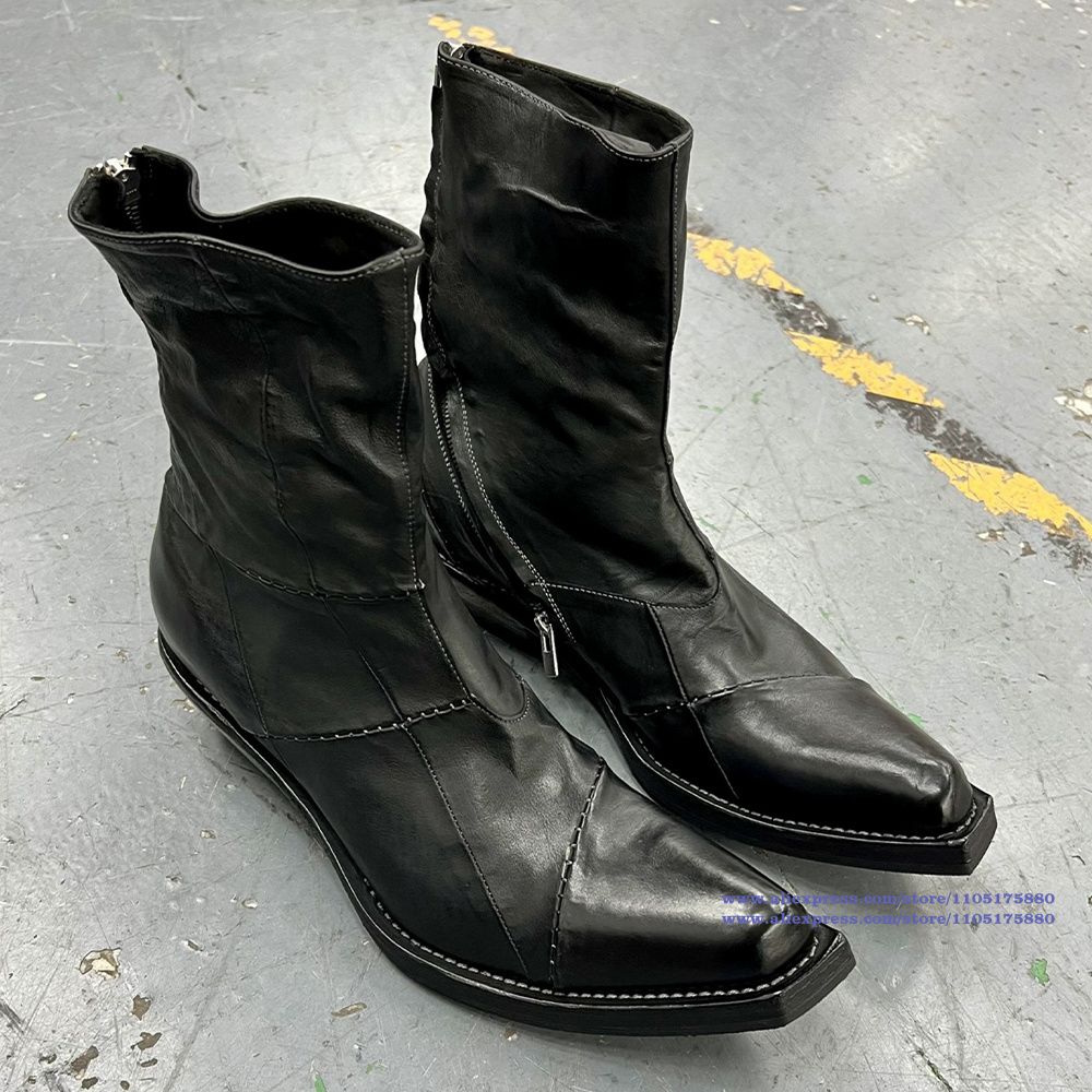 Black Leather Men's Boots Poin - đánh giá và giá Men'S Shoes Zipper