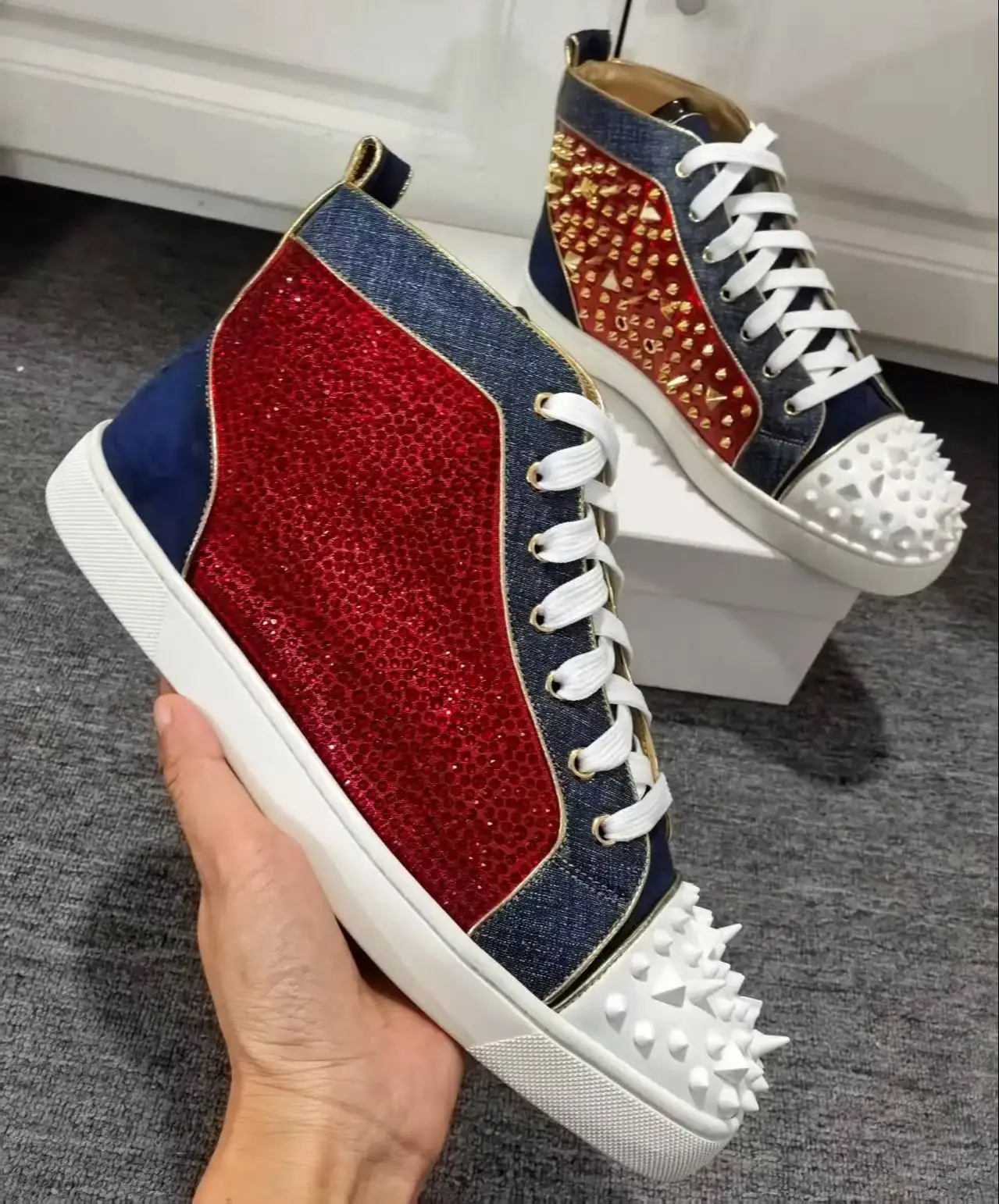 Red Rhinestones Gold Metal Riv - đánh giá và giá Men Shoes Red Bottom