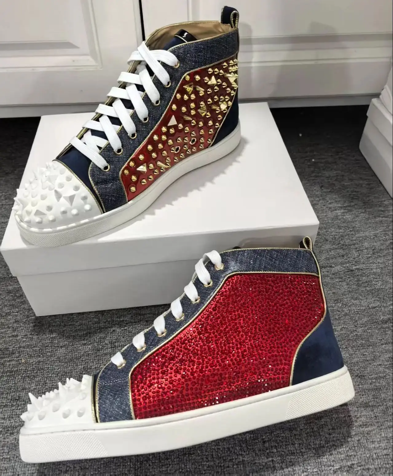 Red Rhinestones Gold Metal Riv - đánh giá và giá Men Shoes Red Bottom