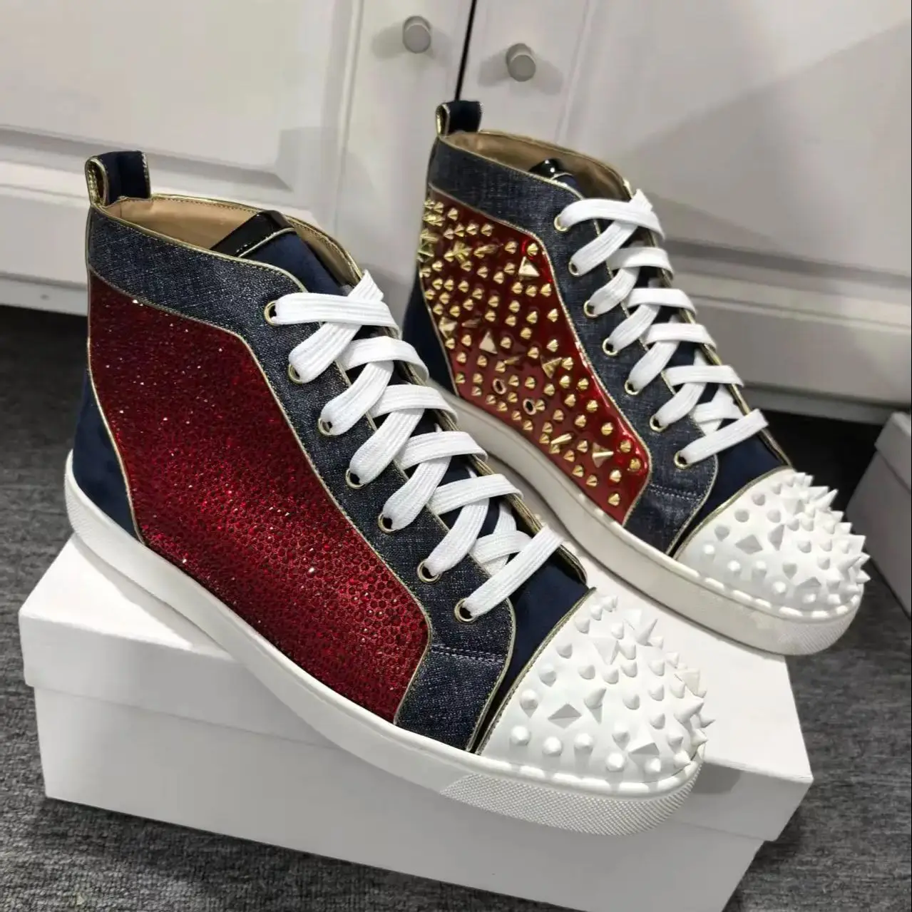Red Rhinestones Gold Metal Riv - đánh giá và giá Men Shoes Red Bottom