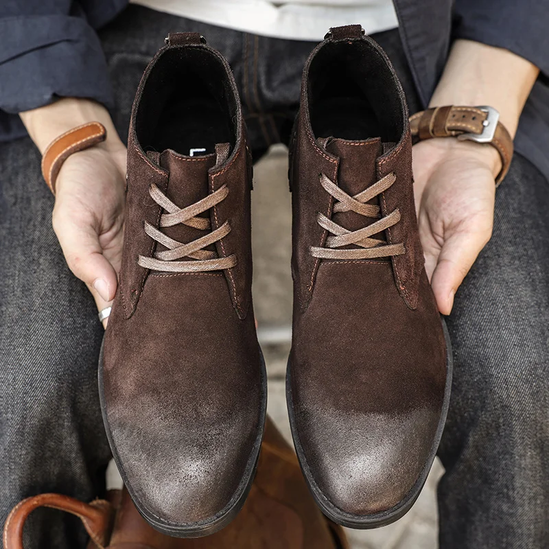 New Cow Suede Ankle Boots Hand - đánh giá và giá Men'S Shoes Zipper